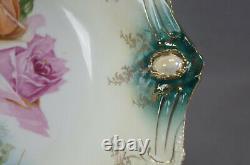 RS Prussia Mold 18 Pink & Orange Roses Green Yellow & Gold Bowl Circa 1880-1910