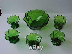 RUBA ROMBIC CONSOLIDATED JUNGLE GREEN GLASS LARGE BERRY BOWL & 5 FTD BERRY BOWL