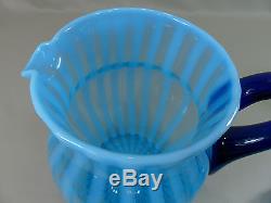 Rare 1920's Vintage Fenton Rib Optic Stripe Blue Opalescent Ice Tea Set #220