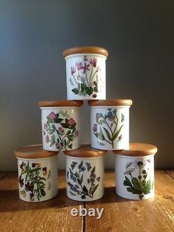 Rare 6 Portmeirion Botanic Garden Herb Spice Storage Jars Lidded Pots Shelf Set