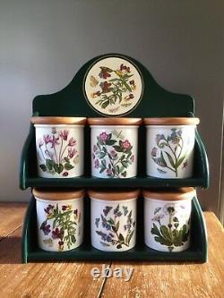 Rare 6 Portmeirion Botanic Garden Herb Spice Storage Jars Lidded Pots Shelf Set