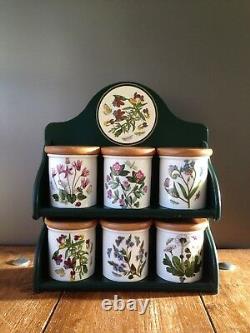 Rare 6 Portmeirion Botanic Garden Herb Spice Storage Jars Lidded Pots Shelf Set
