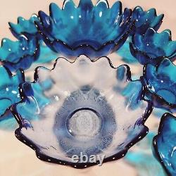 Rare 9 Piece Vintage BLENKO Cobalt Blue Lotus Bowl Set 2x 14 Petals 7x 8 Petals