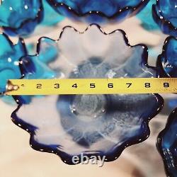 Rare 9 Piece Vintage BLENKO Cobalt Blue Lotus Bowl Set 2x 14 Petals 7x 8 Petals
