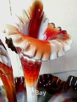 Rare! Absolutely Stunning! Fenton Ruby Slag Glass Epergne With 3Horns