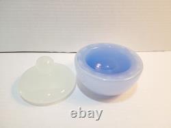 Rare Archimede Seguso Murano Blue Alabastro Opaline Covered Glass Geode Bowl Vtg