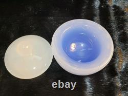 Rare Archimede Seguso Murano Blue Alabastro Opaline Covered Glass Geode Bowl Vtg