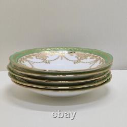 Rare Aynsley B491 Cream Soup Cups/(Bowls)& Saucers Green Gold Design, Set of 5