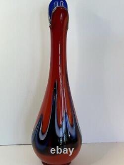 Rare Azerbaijan Art Glass Fountain Vase Hand Blown Vintage Sticker 18 3/4 Tall