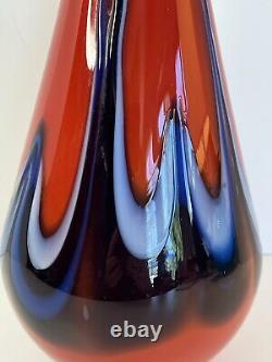 Rare Azerbaijan Art Glass Fountain Vase Hand Blown Vintage Sticker 18 3/4 Tall