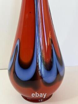 Rare Azerbaijan Art Glass Fountain Vase Hand Blown Vintage Sticker 18 3/4 Tall