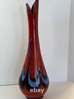 Rare Azerbaijan Art Glass Fountain Vase Hand Blown Vintage Sticker 18 3/4 Tall