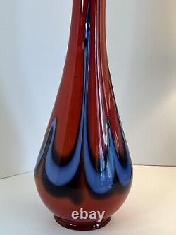 Rare Azerbaijan Art Glass Fountain Vase Hand Blown Vintage Sticker 18 3/4 Tall