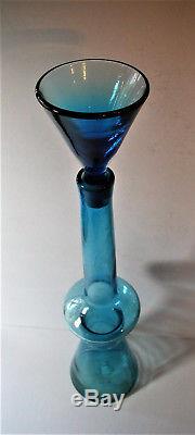 Rare Blenko Wayne Husted Mid-Century Open Cone Decanter Persian Blue