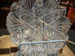 Rare Bowl 8, American Brilliant period Cut Glass Crystal Prism Fans & Hobstars