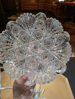 Rare Bowl 8, American Brilliant period Cut Glass Crystal Prism Fans & Hobstars