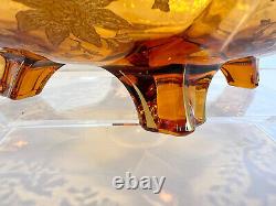 Rare Cambridge Amber Glass Candlesticks & Bowl in Wildflower 22k Gold Etching