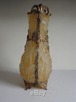 Rare Consolidated Phoenix Art Glass PHILADENDRON Vase Gold Ormolu Stand 13.5