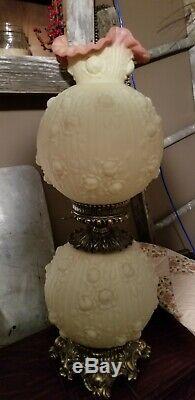 Rare Fenton Burmese Glass Cabbage Rose GWTW Gone With The Wind Lamp Large 29