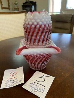 Rare Fenton Cranberry Hobnail Swirl Ferry Lamp With Square Top Base Lot 5-6