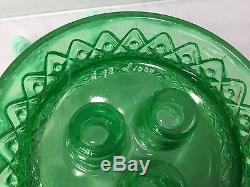 Rare Fenton Emerald Green Opalescent Hobnail Glass 3 Horn Epergne Mid-Century
