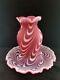 Rare Fenton Feather Swirl Cranberry Satin Opalescent Fairy Lamp Light One Piece