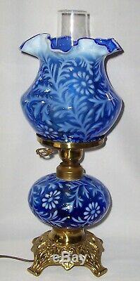 Rare! Fenton Glass Blue Daisy & Fern Lamp (L. G. Wright)