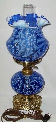 Rare! Fenton Glass Blue Daisy & Fern Lamp (L. G. Wright)