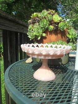 Rare Fenton Pink Glass Reverse C Lacy Edge Pedestal Cake Stand C 1952