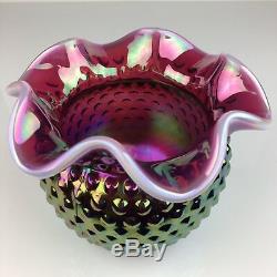 Rare Fenton Plum Opalescent Carnival Iridescent Hobnail Ruffled Glass Rose Bowl