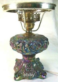 Rare Fenton Purple Amethyst Poppy Carnival Iridescent Glass Lamp Base