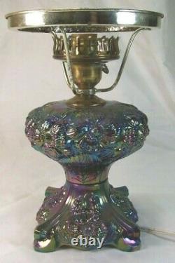 Rare Fenton Purple Amethyst Poppy Carnival Iridescent Glass Lamp Base