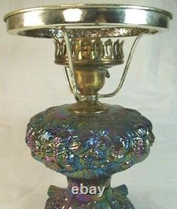 Rare Fenton Purple Amethyst Poppy Carnival Iridescent Glass Lamp Base