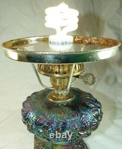 Rare Fenton Purple Amethyst Poppy Carnival Iridescent Glass Lamp Base