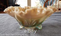 Rare Fenton/levay Aqua Opalescent Carnival Glass Cactus Pattern Ruffled Bowl