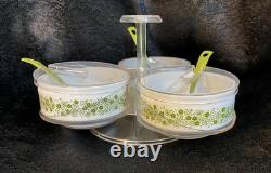 Rare Gemco Pyrex Crazy Daisy Spring Blossom Condiment Lazy Susan Server 70s GUC