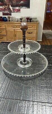 Rare Imperial Glass Candlewick 2 Tier Tidbit Tray Flat Withwooden Handle