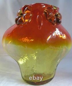 Rare Large 1958 Blenko Glass Wayne Husted Flame Orange Tangerine Owl Vase -as Is