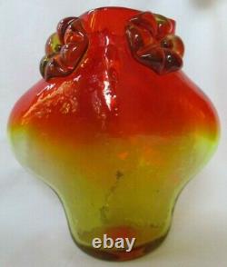 Rare Large 1958 Blenko Glass Wayne Husted Flame Orange Tangerine Owl Vase -as Is