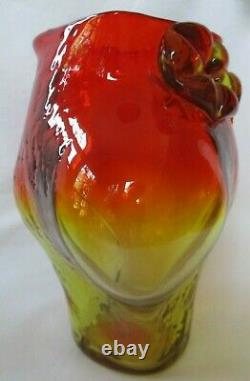 Rare Large 1958 Blenko Glass Wayne Husted Flame Orange Tangerine Owl Vase -as Is