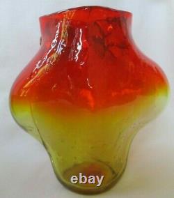 Rare Large 1958 Blenko Glass Wayne Husted Flame Orange Tangerine Owl Vase -as Is