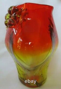 Rare Large 1958 Blenko Glass Wayne Husted Flame Orange Tangerine Owl Vase -as Is