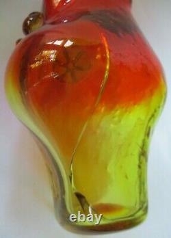 Rare Large 1958 Blenko Glass Wayne Husted Flame Orange Tangerine Owl Vase -as Is