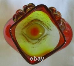 Rare Large 1958 Blenko Glass Wayne Husted Flame Orange Tangerine Owl Vase -as Is