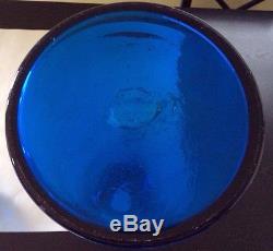 Rare Large Blenko Cobalt Blue Hand Blown Glass Big Floor Vase/ Top 34 TALL Tag