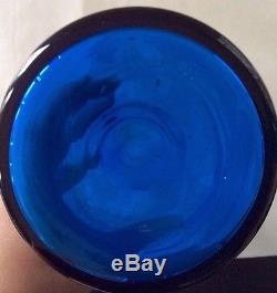 Rare Large Blenko Cobalt Blue Hand Blown Glass Big Floor Vase/ Top 34 TALL Tag