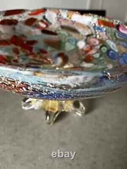 Rare Large Vintage Murano Tutti Frutti Italian Art Glass Bowl Dino Martens Avem