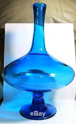 Rare Mid Century Modern Blenko Husted 6212L Art Glass Turquoise Blue Decanter