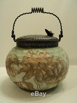 Rare Mt. Washington Crown Milano Art Glass Cracker Jar / Biscuit Barrel