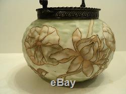 Rare Mt. Washington Crown Milano Art Glass Cracker Jar / Biscuit Barrel